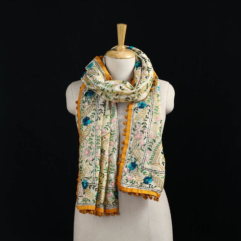 Ranihati Chanderi Silk Hand Embroidered Stole with Pom Pom 275
