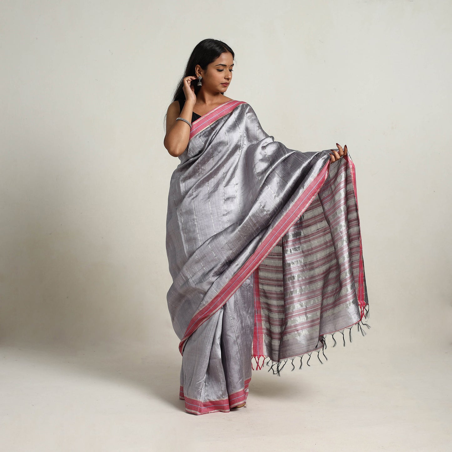 Black - Festive Desi Tussar Silk Bhagalpuri Handloom Saree 02