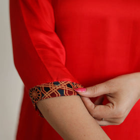 Red - modal silk plain long straight kurta 11 - handcrafted