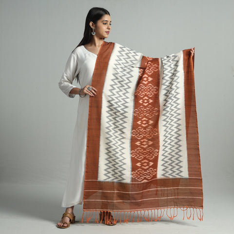 Brown - Pochampally Ikat Handloom Cotton Dupatta with Tassels 17