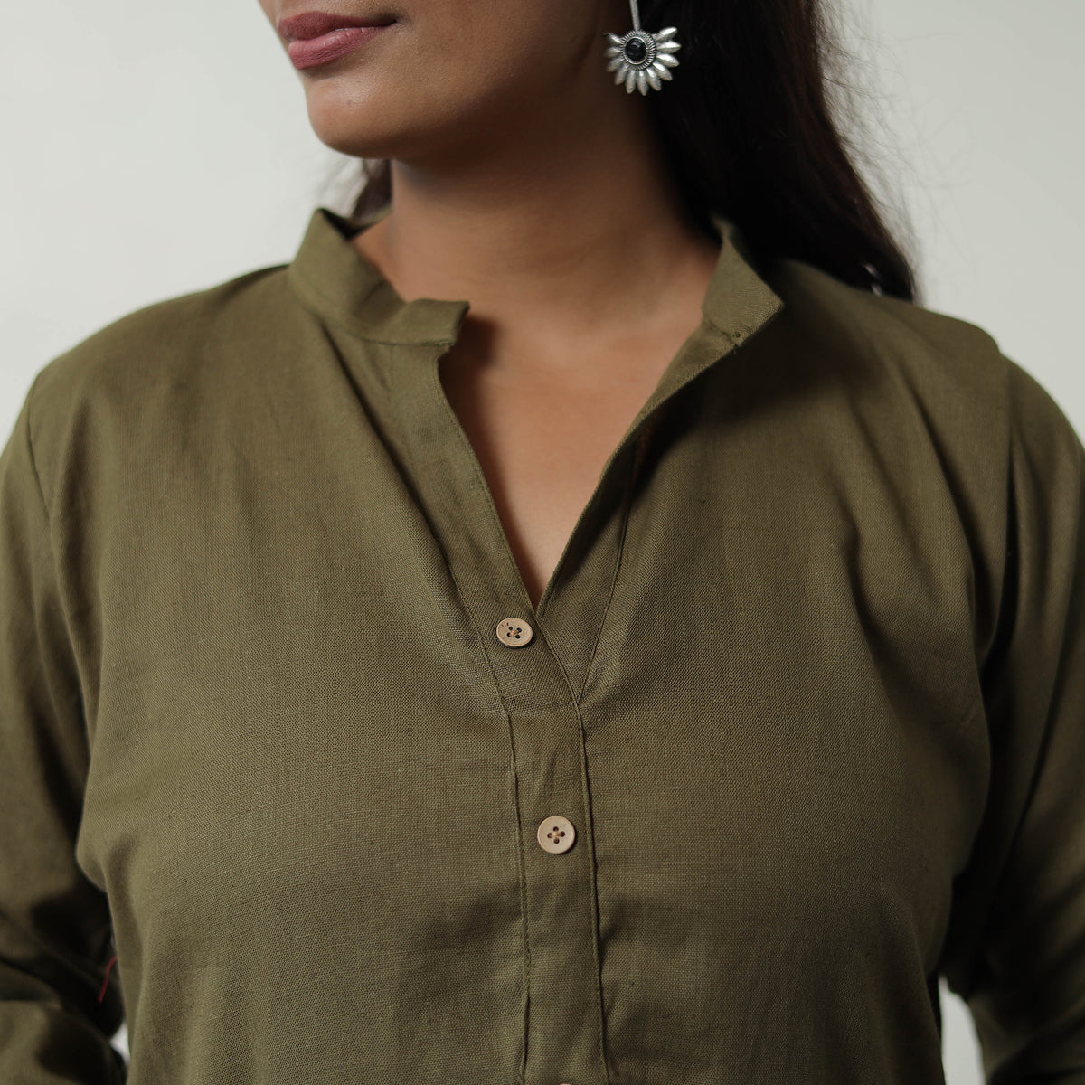 Niya Mehndi Green Flex Cotton Short Plain Kurta