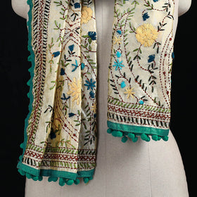 Ranihati Chanderi Silk Hand Embroidered Stole with Pom Pom 276