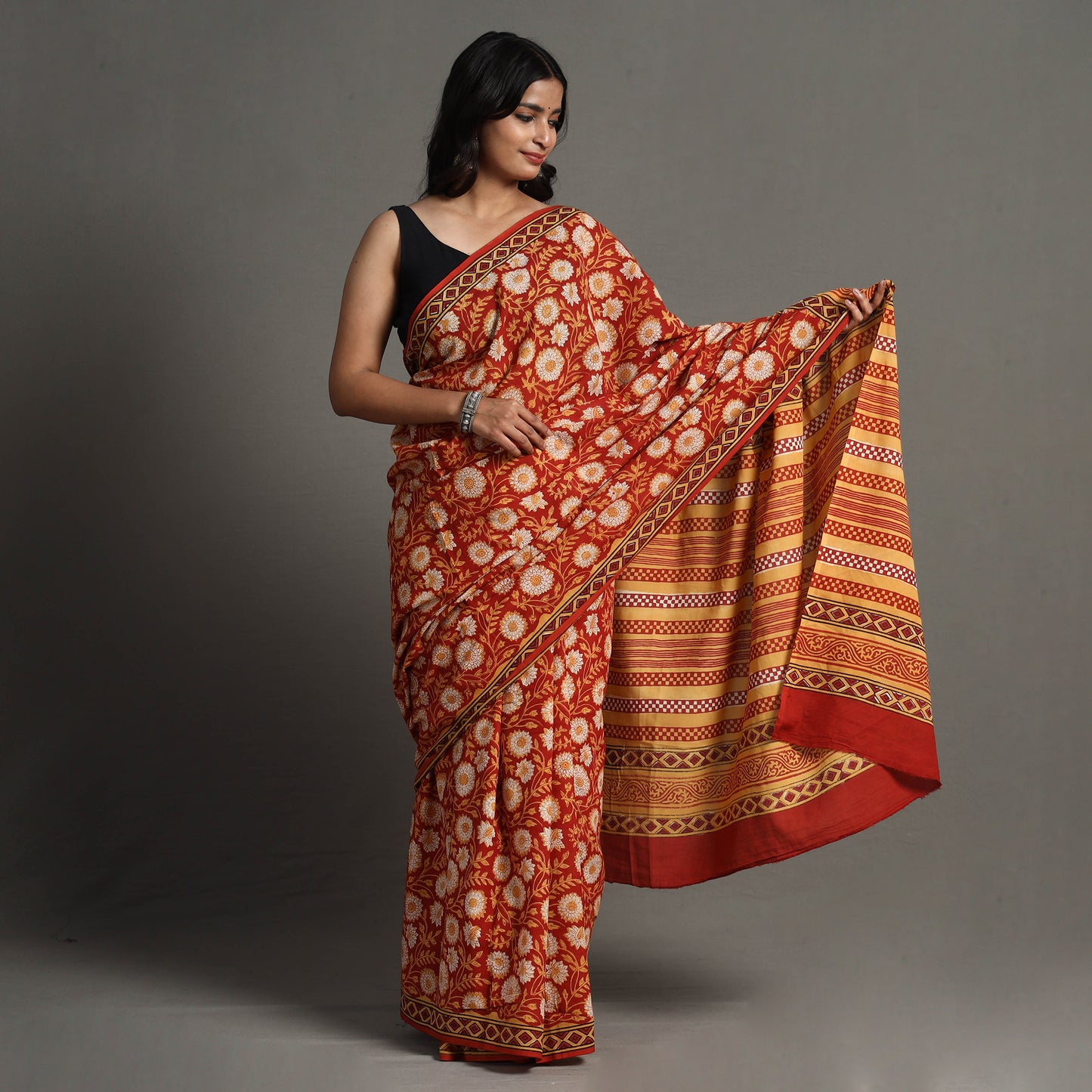 block printed saree