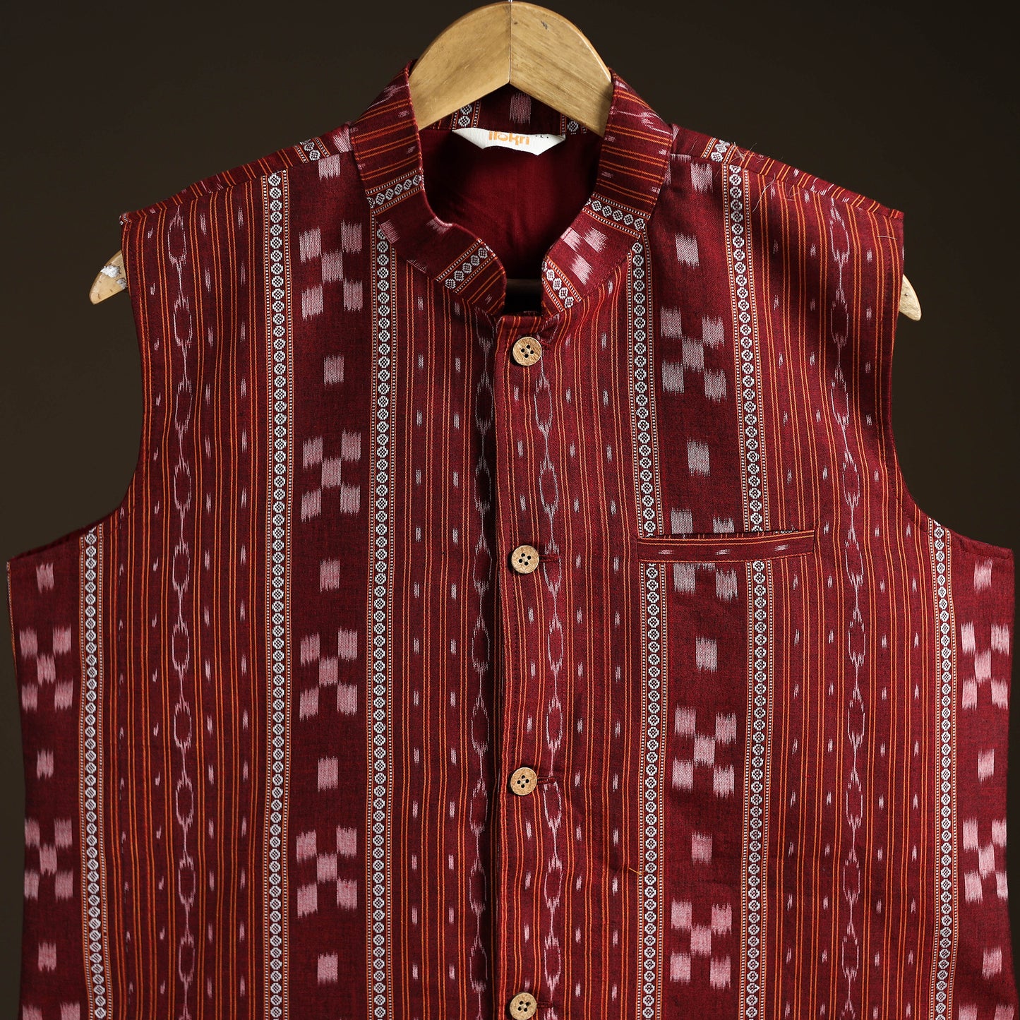 Sambalpuri Ikat Weave Cotton Men Nehru Jacket 14