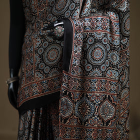 Ajrakh hand block print natural dyed modal silk saree 12