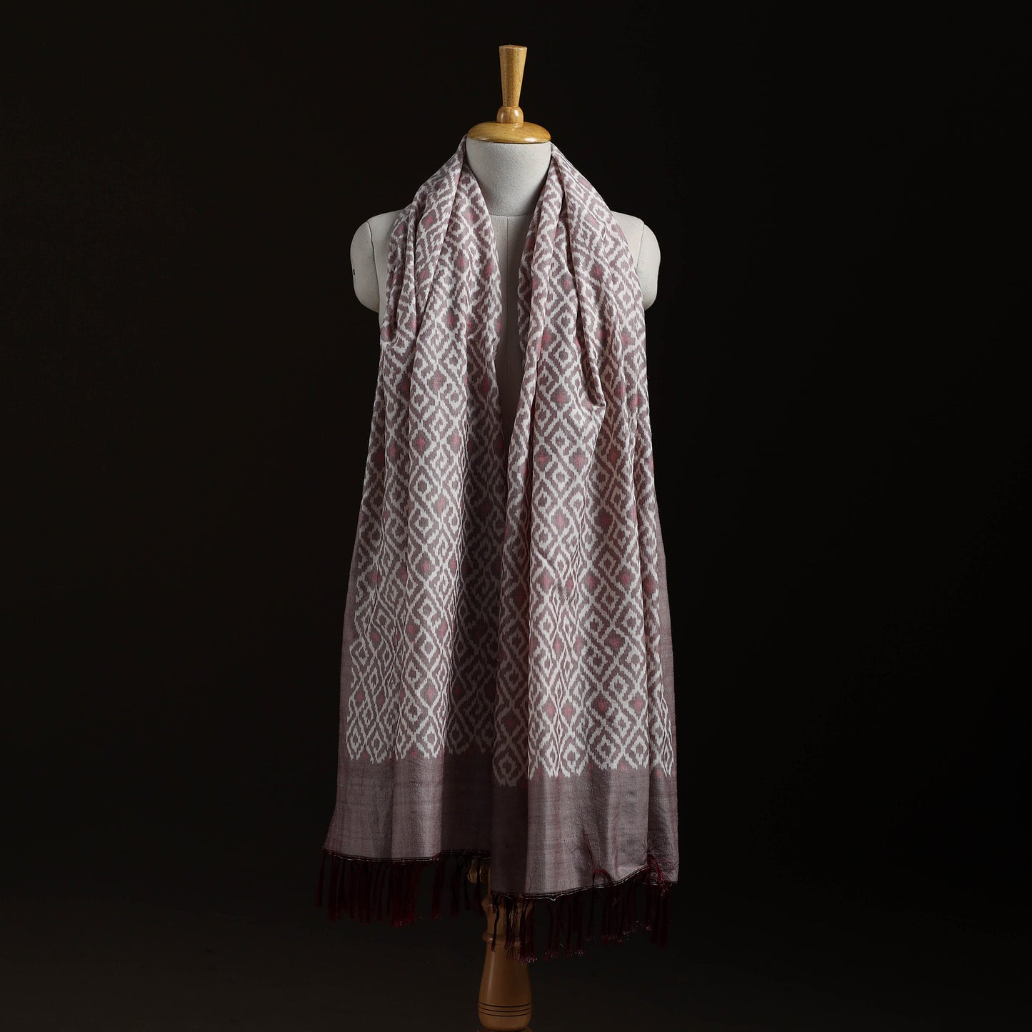 Pochampally Ikat Pure Handwoven Merino Wool x Silk Shawl 08