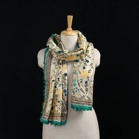 Ranihati Chanderi Silk Hand Embroidered Stole with Pom Pom 276