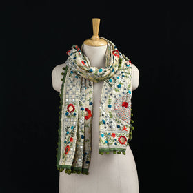 Ranihati Chanderi Silk Hand Embroidered Stole with Pom Pom 277