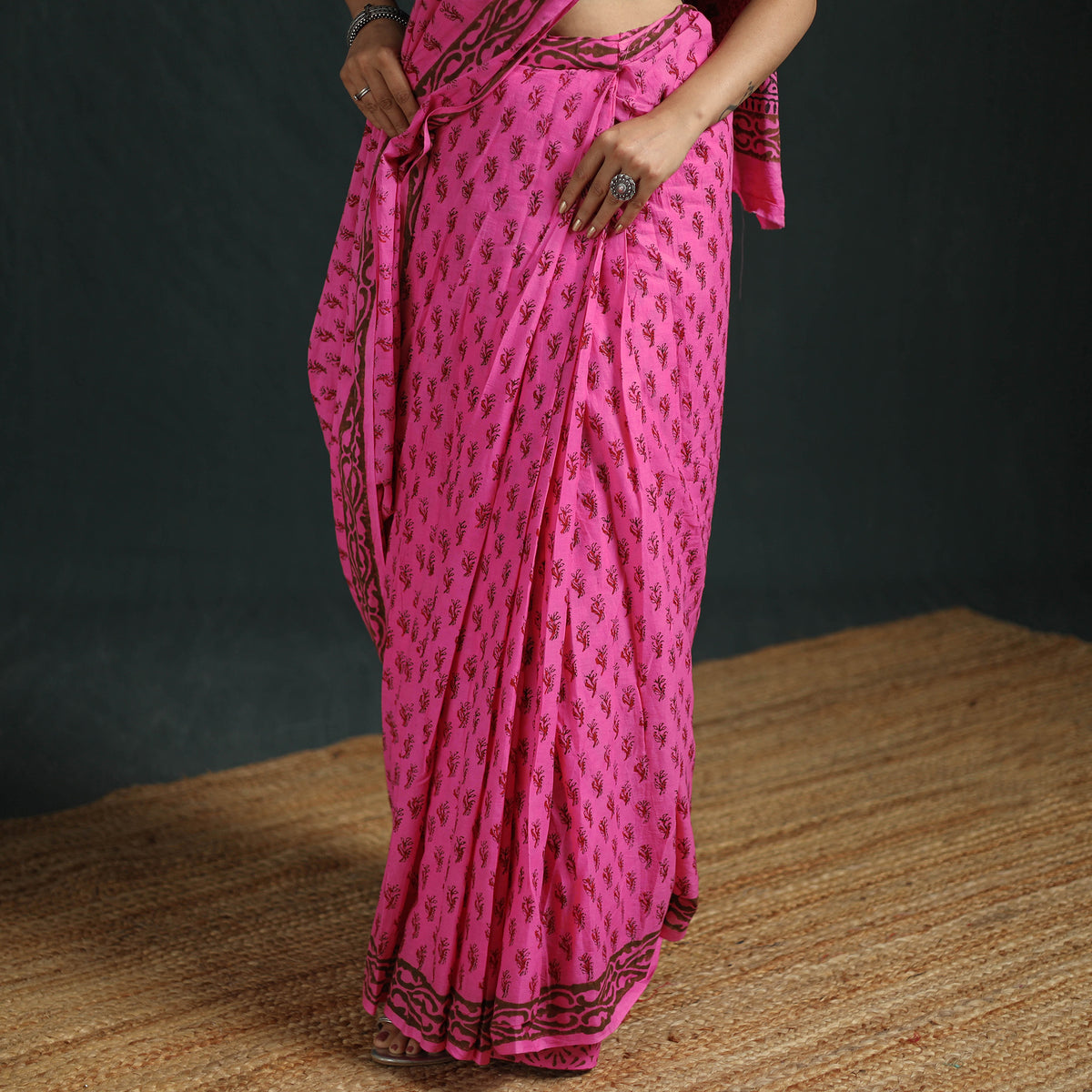 Sanganeri Hand Block Print Pure Mul Cotton Ready To Wear Saree  01