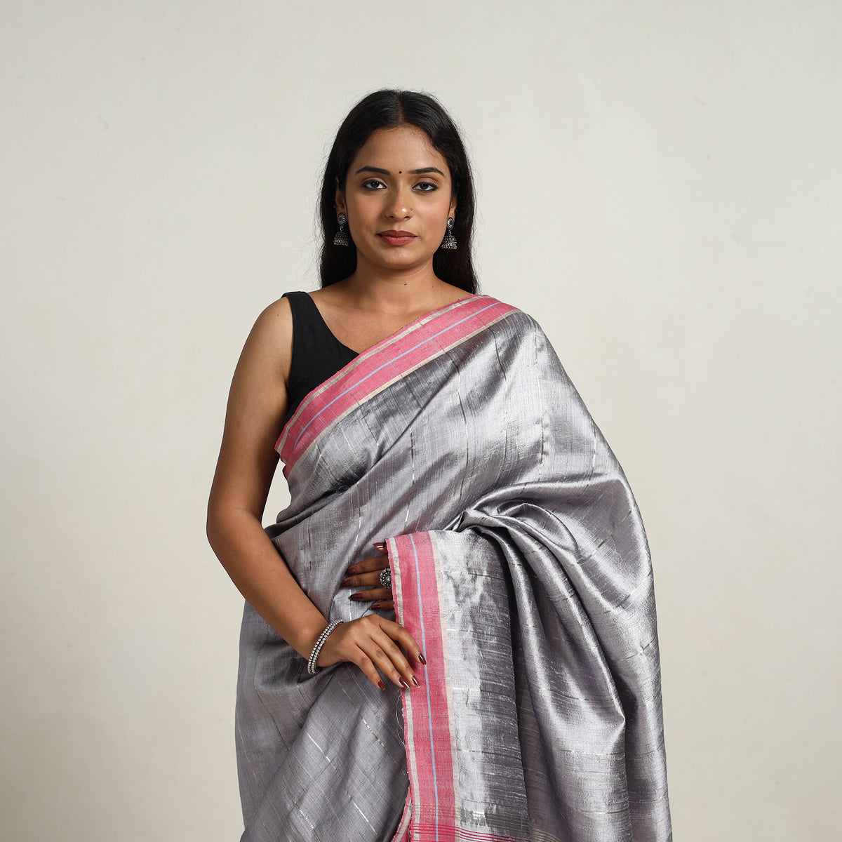 Black - Festive Desi Tussar Silk Bhagalpuri Handloom Saree 02