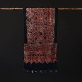 Ajrakh Hand Block Print Natural Dyed Mashru Silk Stole 01