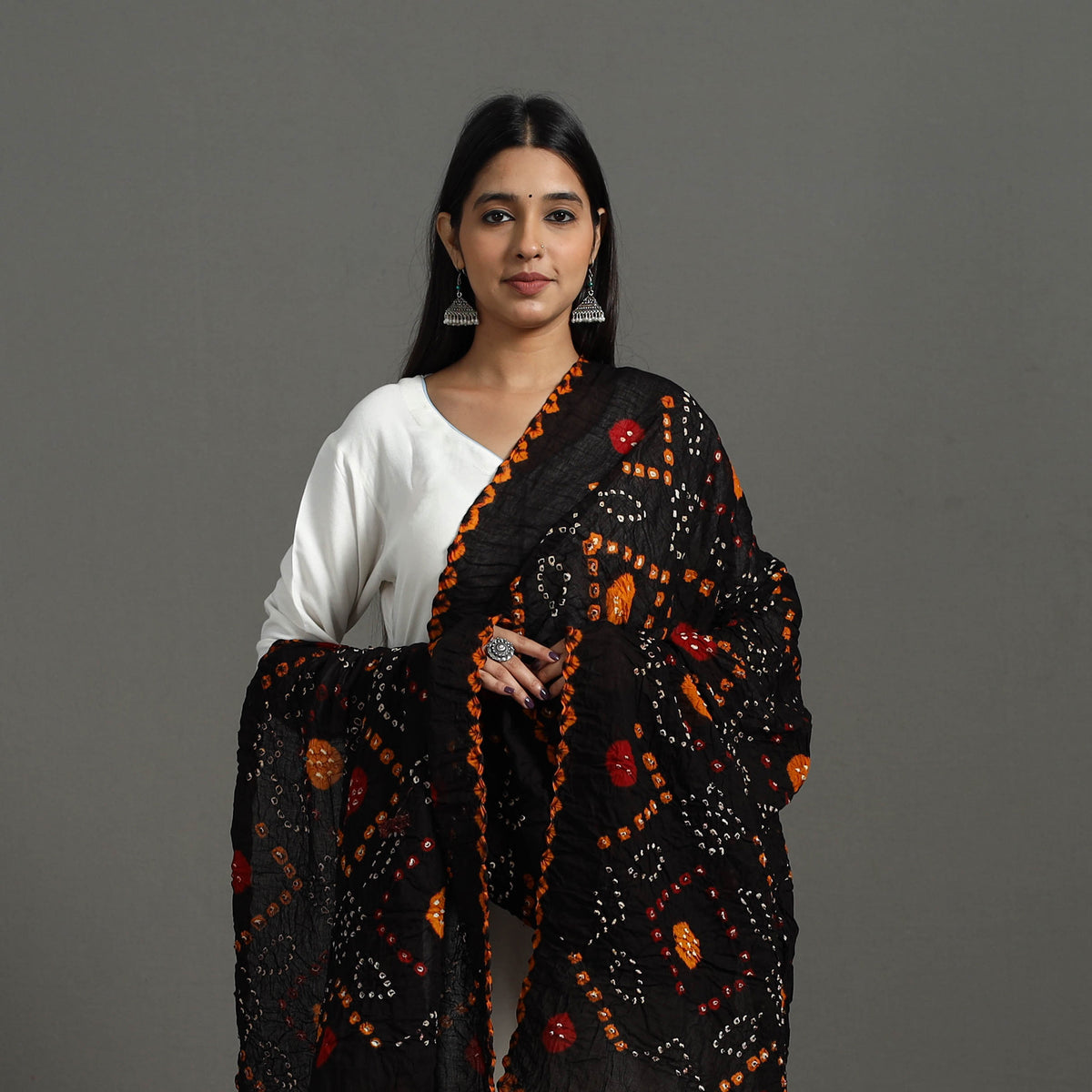 Black - Kutch Tie-Dye Cotton Bandhani Dupatta 05