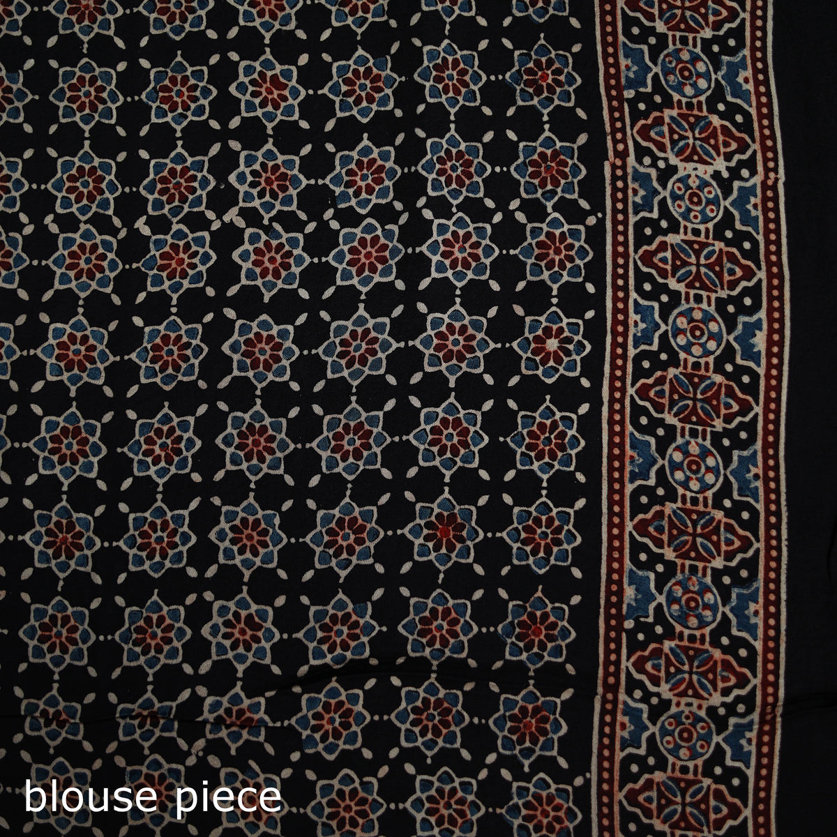 Ajrakh hand block print natural dyed modal silk saree 12