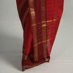Red Kanchipuram Cotton Saree with Zari Border
