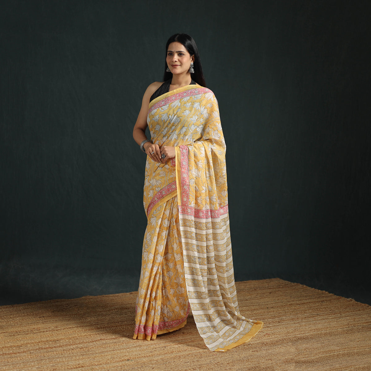Sanganeri Hand Block Print Pure Mul Cotton Ready To Wear Saree  02