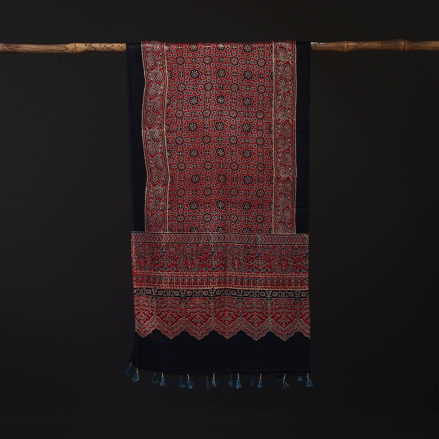 Ajrakh Hand Block Print Natural Dyed Mashru Silk Stole 02