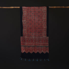 Ajrakh Hand Block Print Natural Dyed Mashru Silk Stole 02