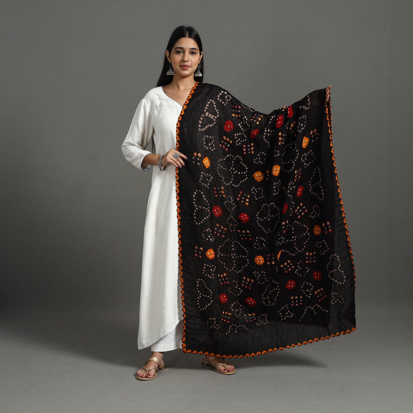 Black - Kutch Tie-Dye Cotton Bandhani Dupatta 06