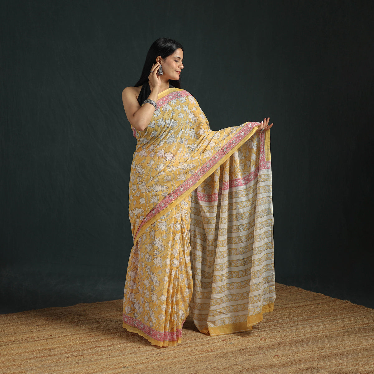 Sanganeri Hand Block Print Pure Mul Cotton Ready To Wear Saree  02