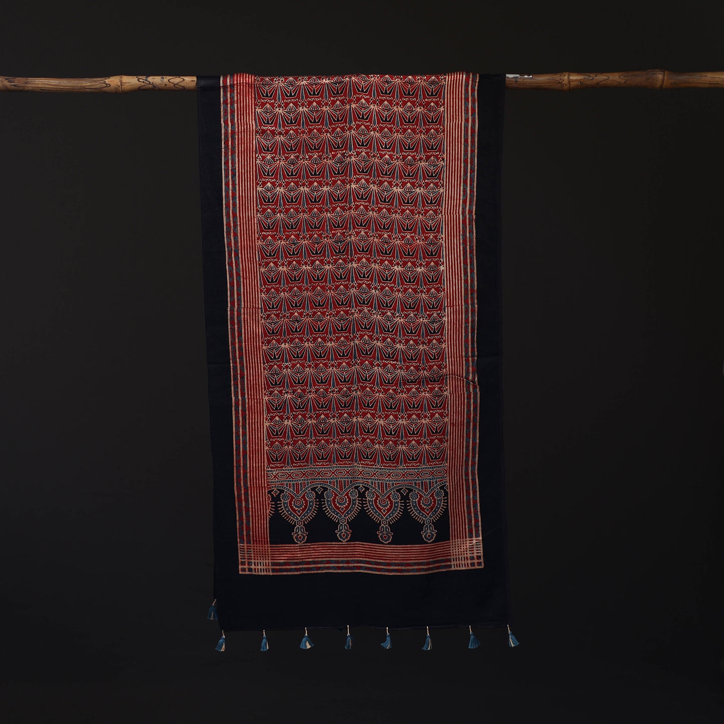 Ajrakh Hand Block Print Natural Dyed Mashru Silk Stole 03