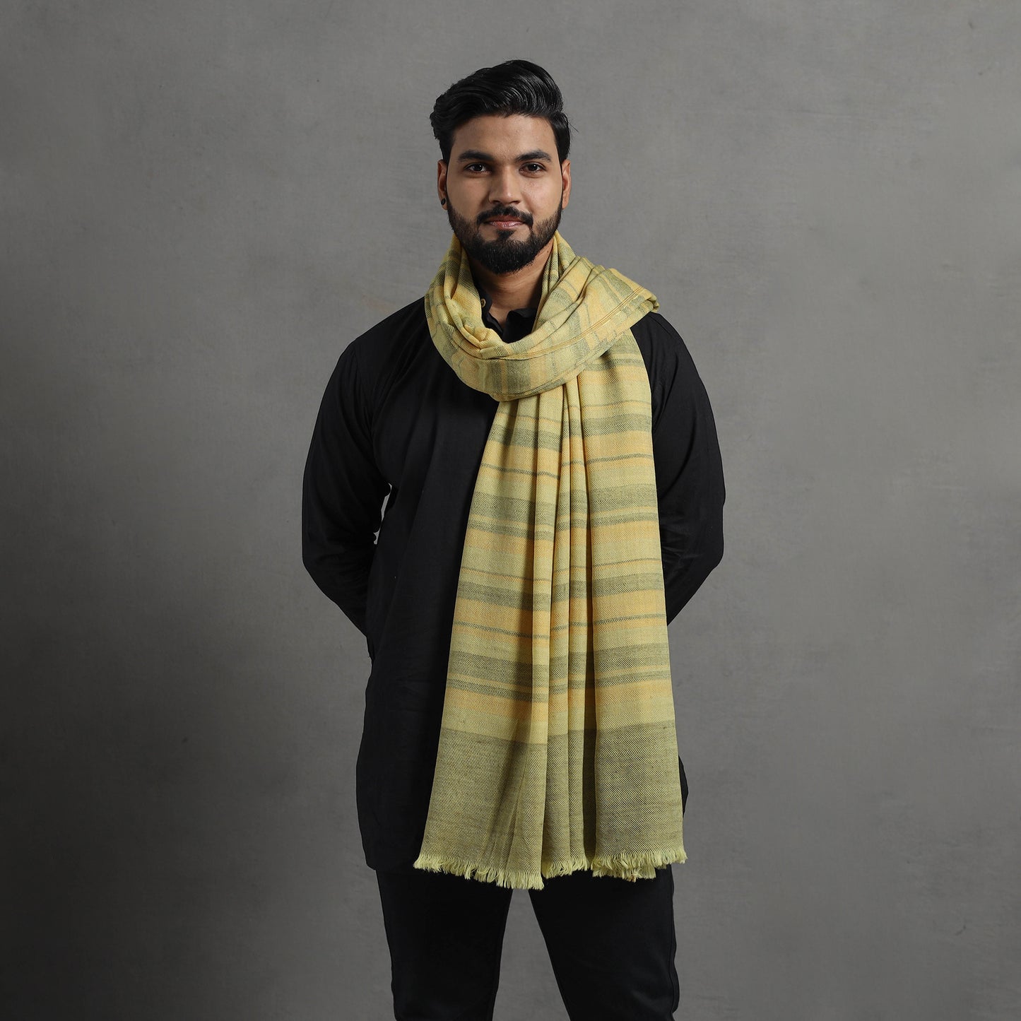 Yellow - Kumaun Handwoven Pure Merino Wool Shawl for Men 97