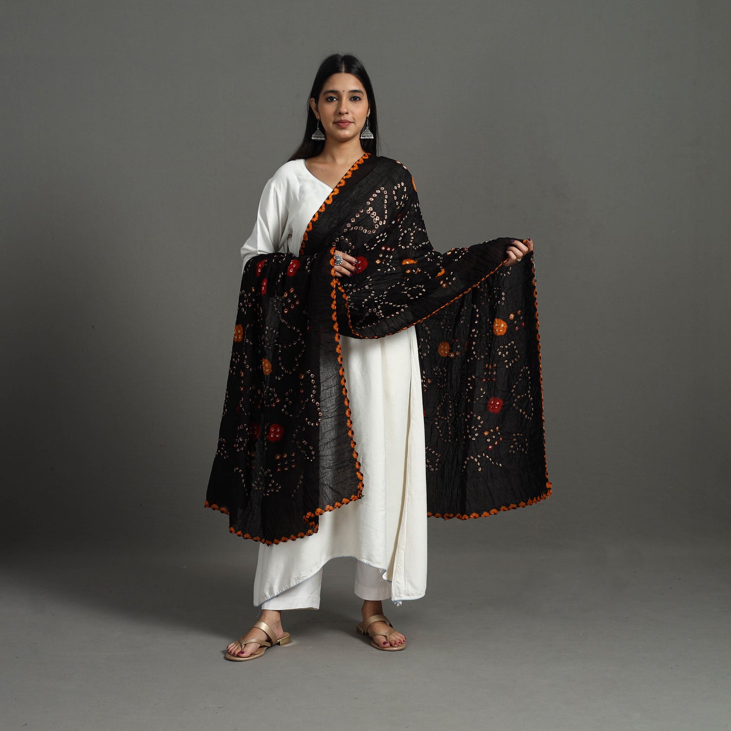 Black - Kutch Tie-Dye Cotton Bandhani Dupatta 06