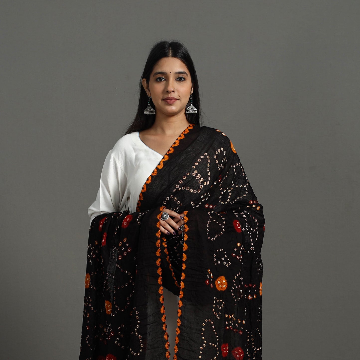 Black - Kutch Tie-Dye Cotton Bandhani Dupatta 06