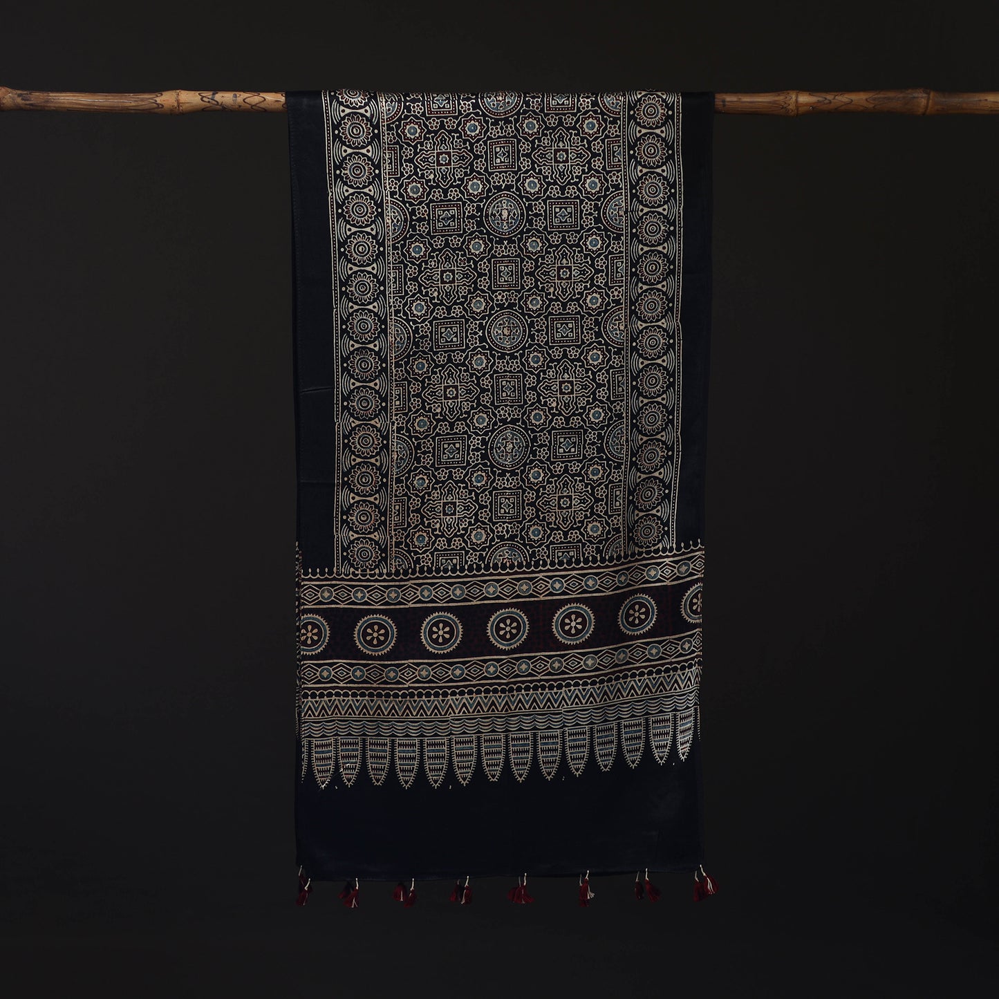 Ajrakh Hand Block Print Natural Dyed Mashru Silk Stole 05