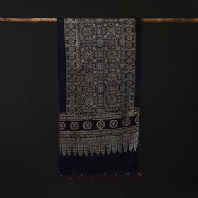 Ajrakh Hand Block Print Natural Dyed Mashru Silk Stole 05