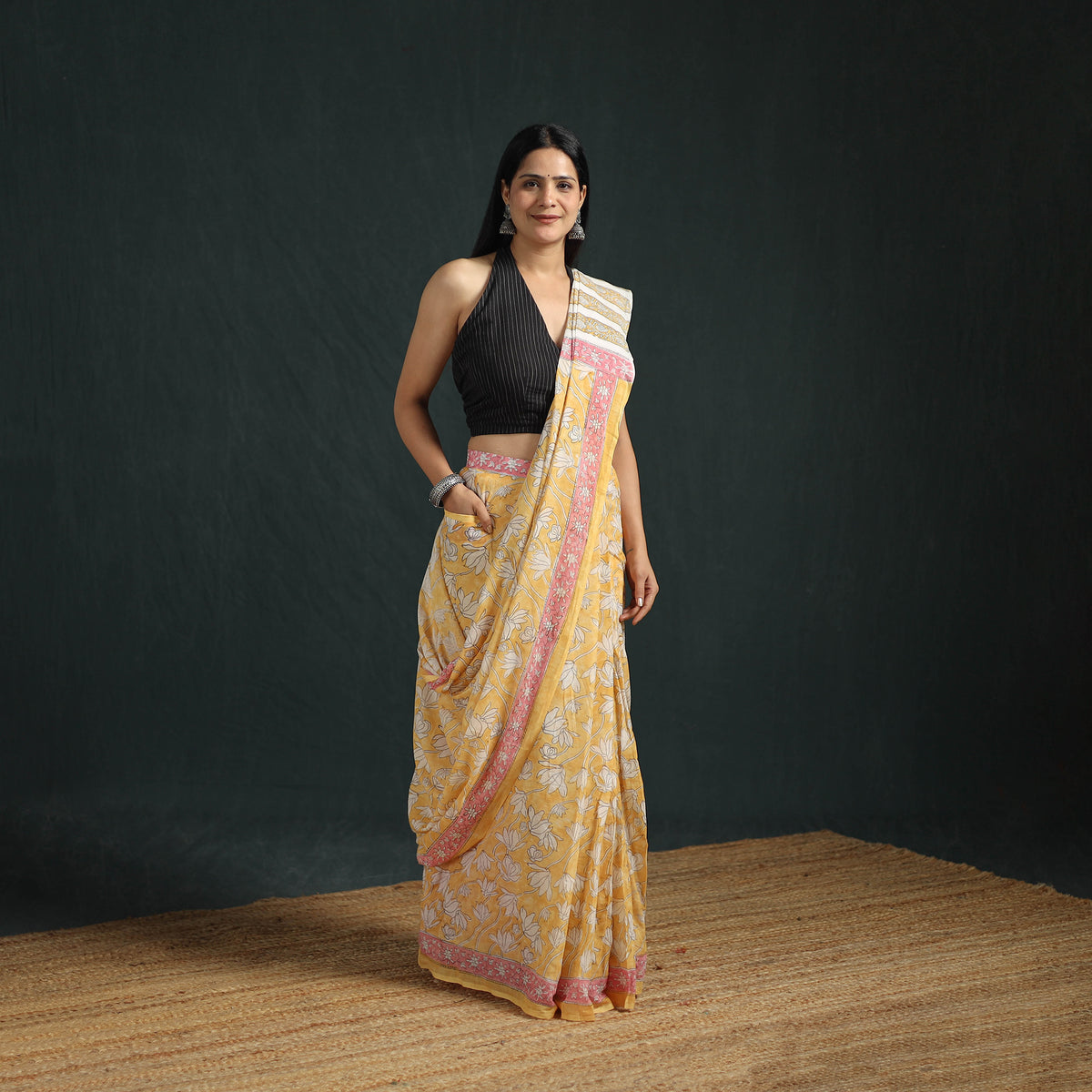 Sanganeri Hand Block Print Pure Mul Cotton Ready To Wear Saree  02
