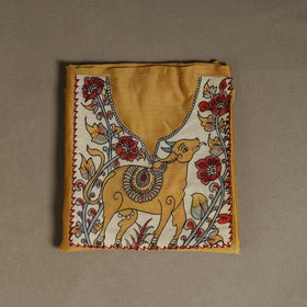 Yellow - Handpainted Srikalahasti Handloom Chanderi Silk Unstitched Kurta (2.3M) 24