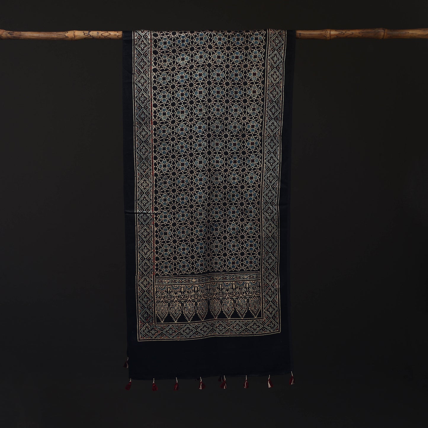 Ajrakh Hand Block Print Natural Dyed Mashru Silk Stole 06