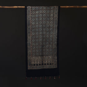 Ajrakh Hand Block Print Natural Dyed Mashru Silk Stole 06