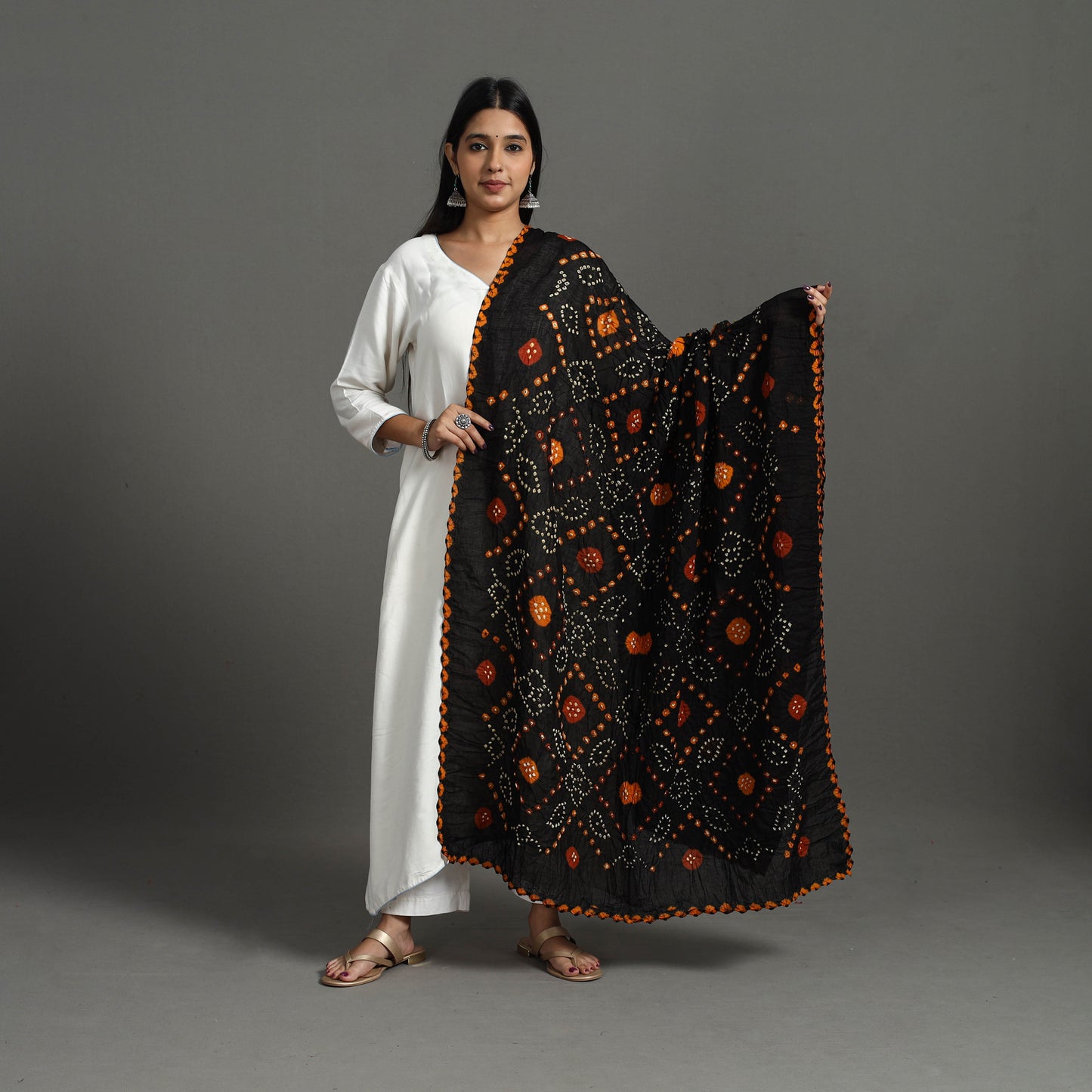 Black - Kutch Tie-Dye Cotton Bandhani Dupatta 07