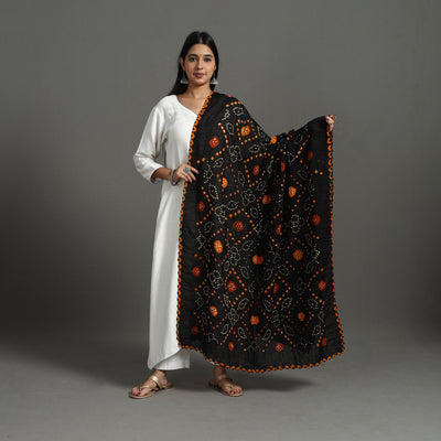 Black - Kutch Tie-Dye Cotton Bandhani Dupatta 07