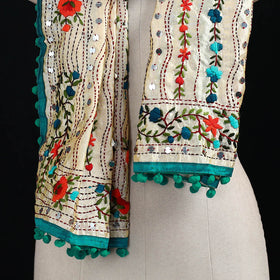 Ranihati Chanderi Silk Hand Embroidered Stole with Pom Pom 281