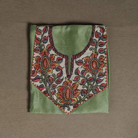 Green - Handpainted Srikalahasti Handloom Chanderi Silk Unstitched Kurta (2.3M) 23