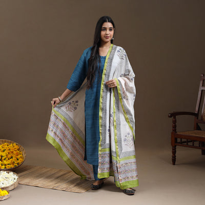 Buy Blue Bhagalpuri Handloom Desi Tussar Silk Kurta Set