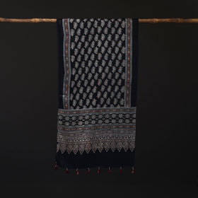 Ajrakh Hand Block Print Natural Dyed Mashru Silk Stole 07