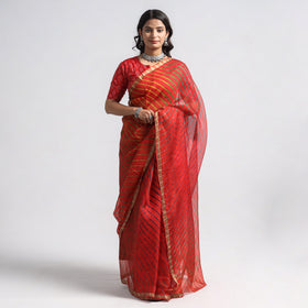  Red Leheriya Tie-Dye Kota Doria Silk Saree Online