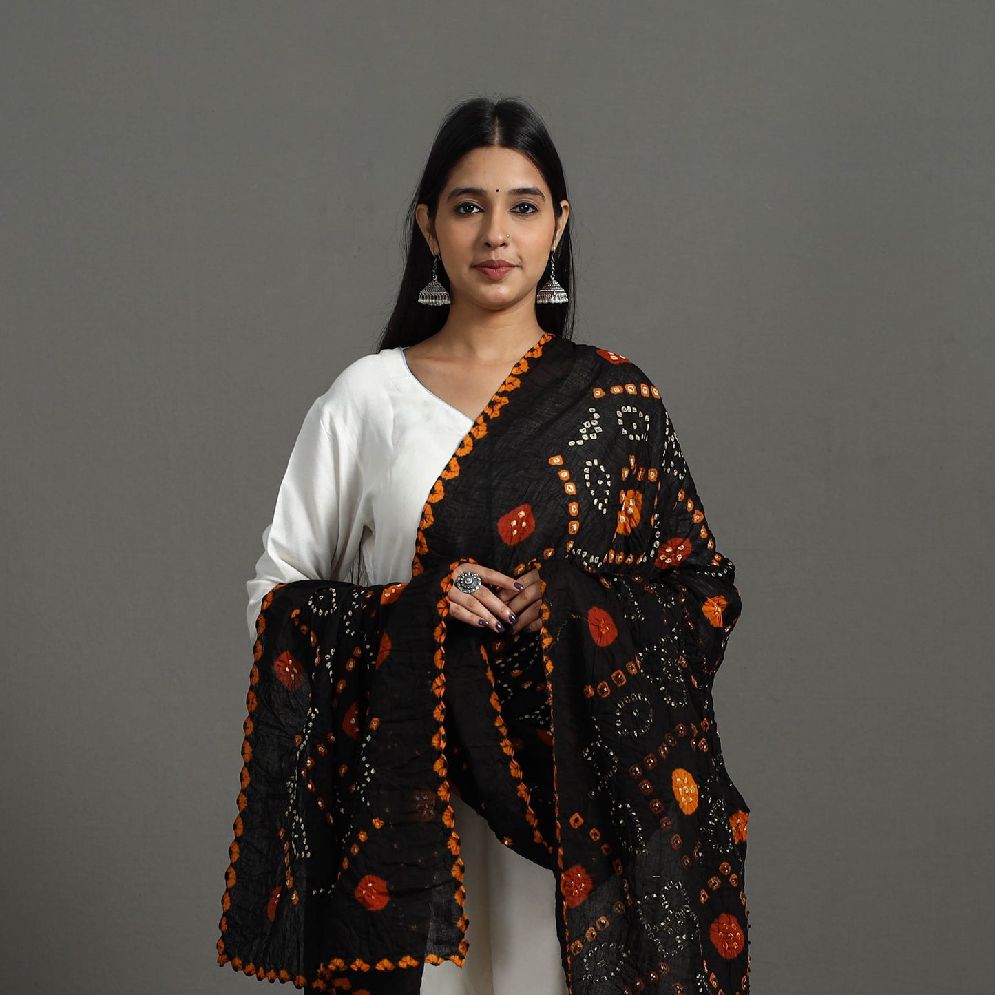 Black - Kutch Tie-Dye Cotton Bandhani Dupatta 07