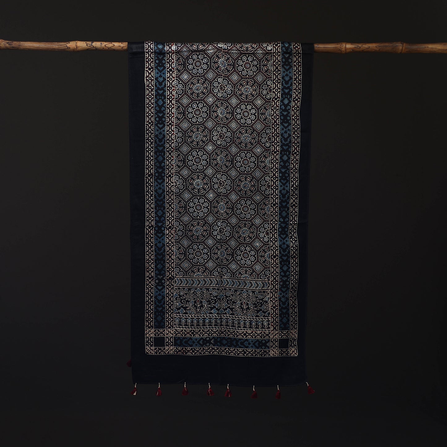 Ajrakh Hand Block Print Natural Dyed Mashru Silk Stole 08