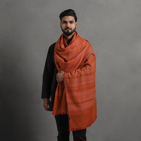 Orange - Kumaun Handwoven Merino Wool Shawl for Men 98