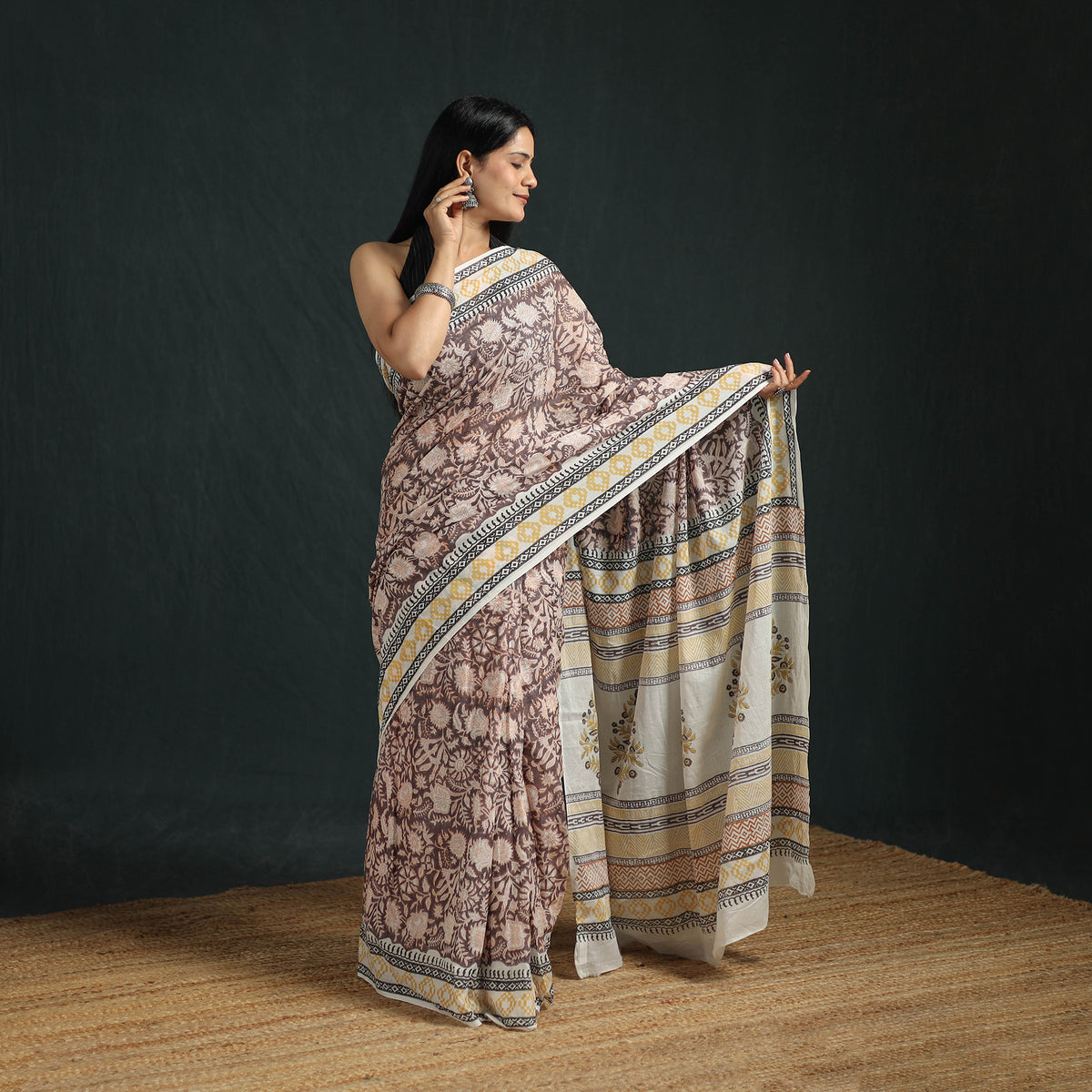 Sanganeri Hand Block Print Pure Mul Cotton Ready To Wear Saree  03