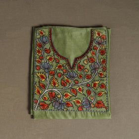 Green - Handpainted Srikalahasti Handloom Chanderi Silk Unstitched Kurta (2.3M) 22