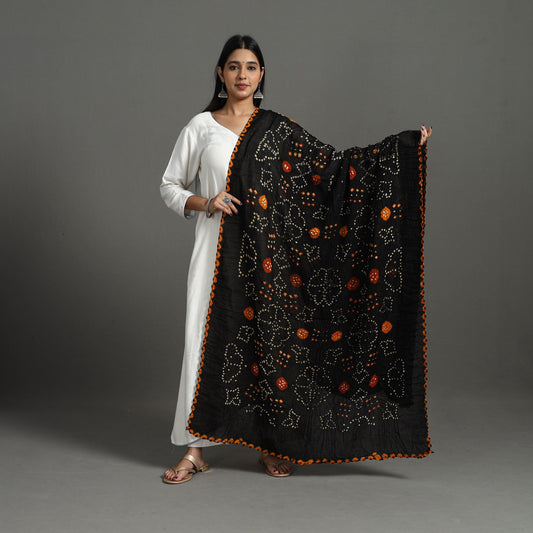 Black - Kutch Tie-Dye Cotton Bandhani Dupatta 08