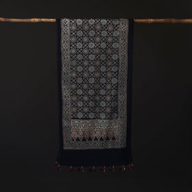 Ajrakh Hand Block Print Natural Dyed Mashru Silk Stole 09