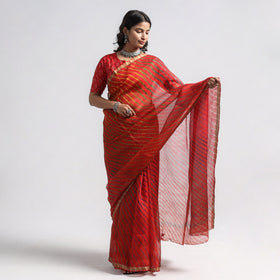  Red Leheriya Tie-Dye Kota Doria Silk Saree Online