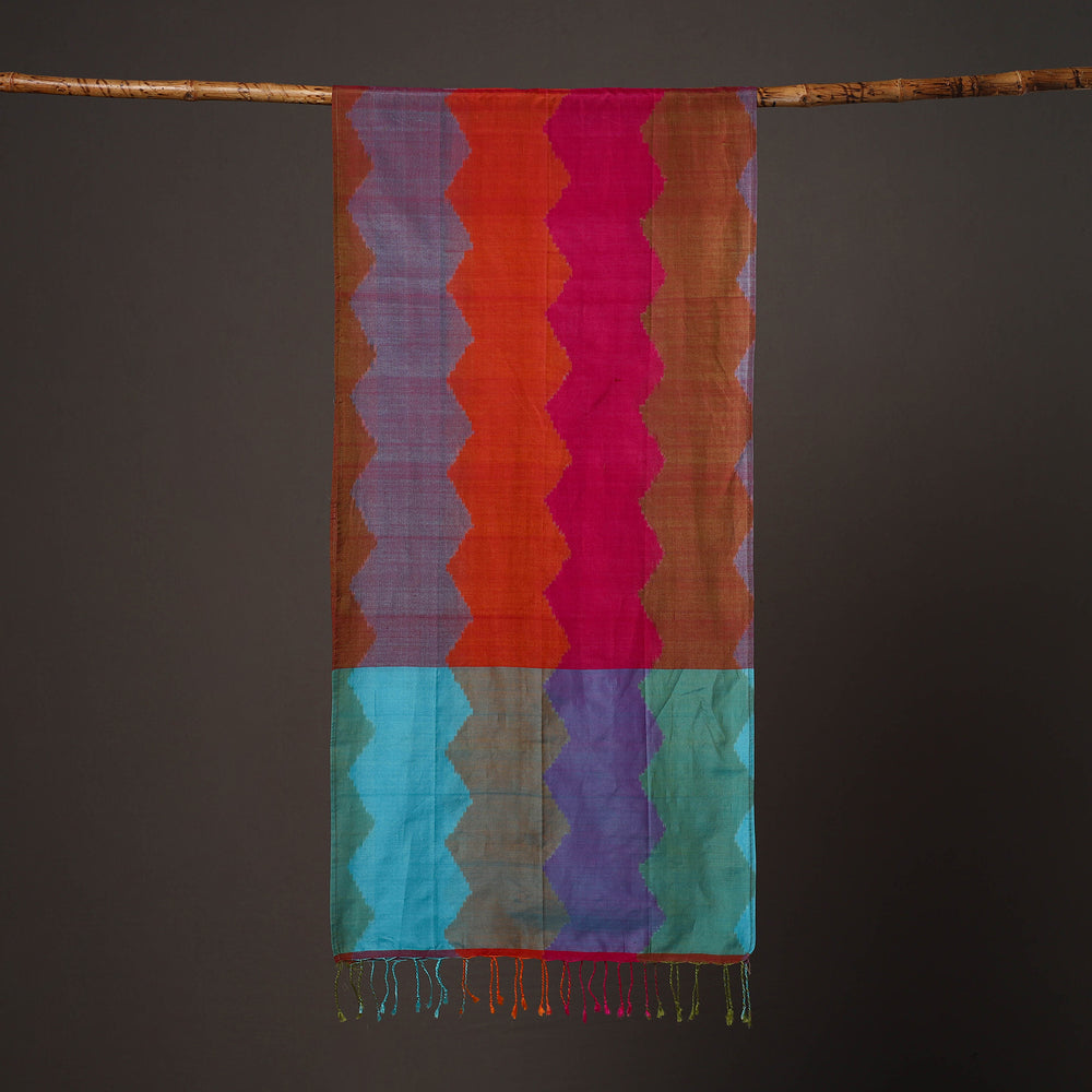 Multicolor - Handloom Silk Cotton Pochampally Ikat Stole 01