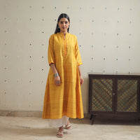 Yellow - Bhagalpuri Handwoven Desi Tussar Silk Plain Kurta 04